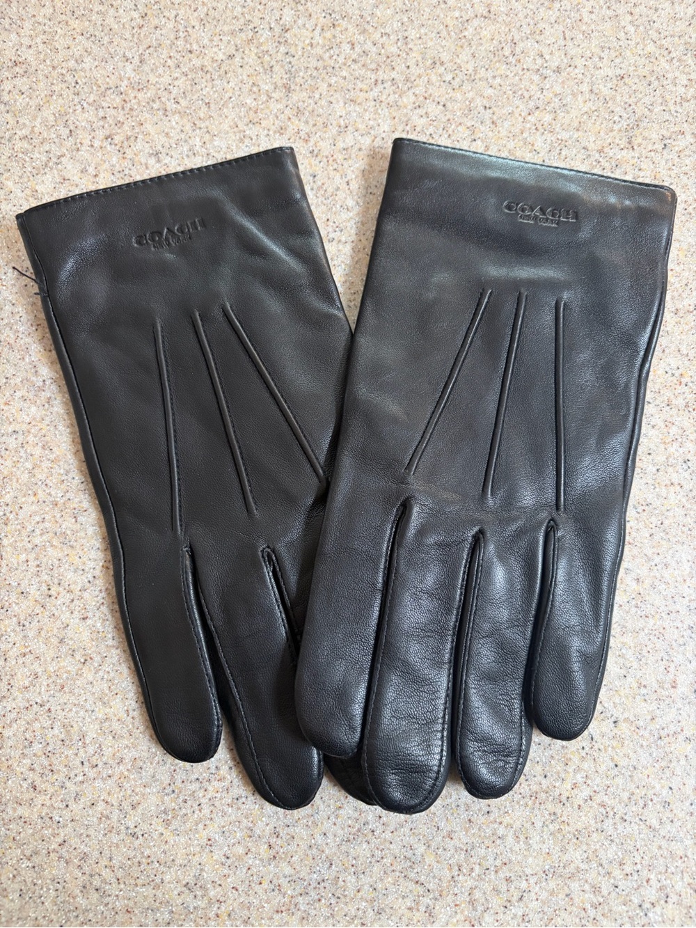 Coach Black Leather and Wool Gloves Size L
